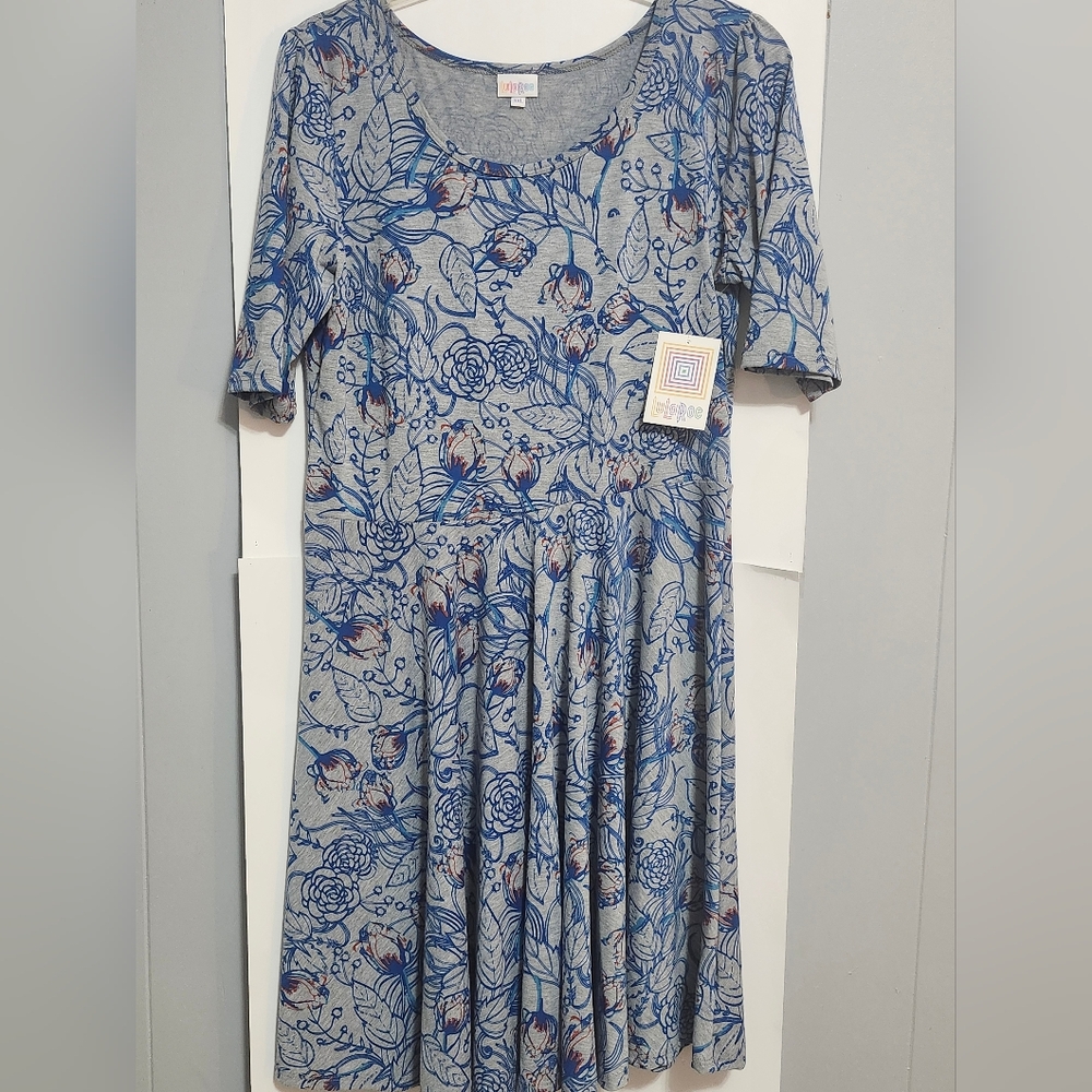 LuLaRoe Gray Dress with Blue and Red Floral Print